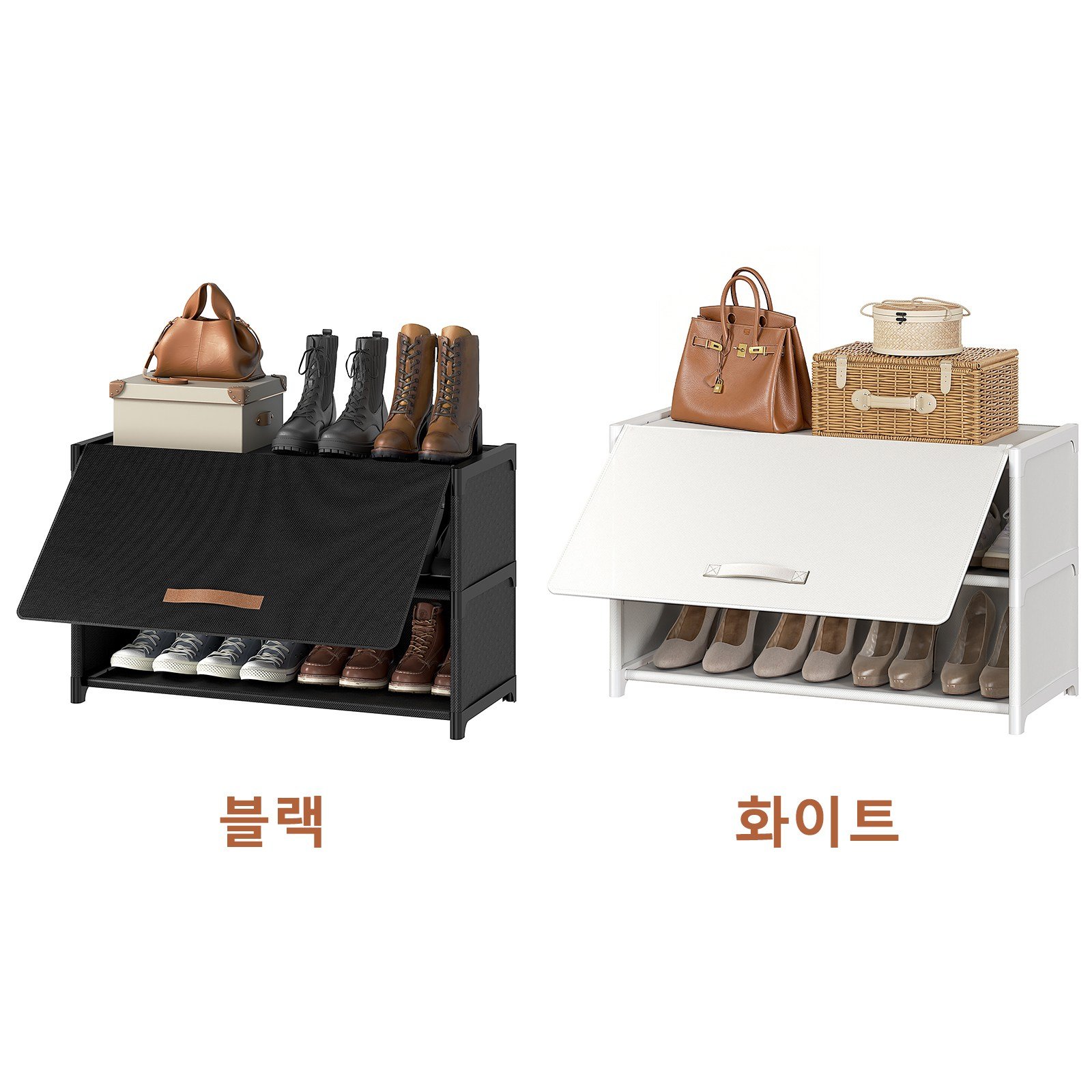 ONESOWON 현관 슬림 신발장 대용량 도어형 신발정리함 수납장700, 블랙, 3단할인 상세 이미지 2