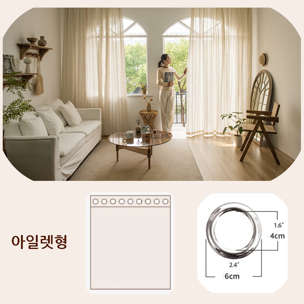 아일렛형 스트라이프 린넨 쉬폰 커튼할인 상세 이미지 2