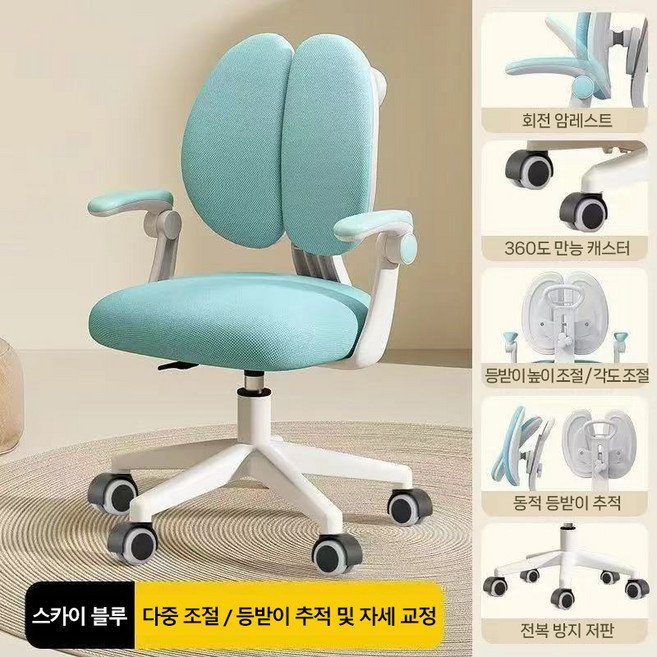 학습용 학습의자 허리 보호대 편안함 등받이 조절 의자, 푸른 색할인