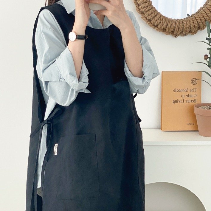 한스데이 국내 제조 방수 롱트임 앞치마, 블랙, 1개 상세 이미지 2