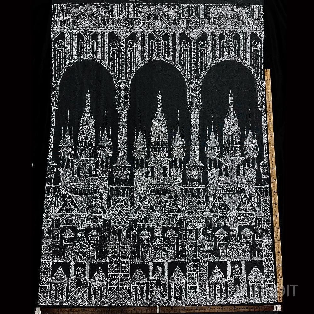 스팽글 성 자수 레이스 원단 배경 천 에우셉, 캐슬 2개(너비 약 64cm 비즈 높이 약 130cm 상세 이미지 1