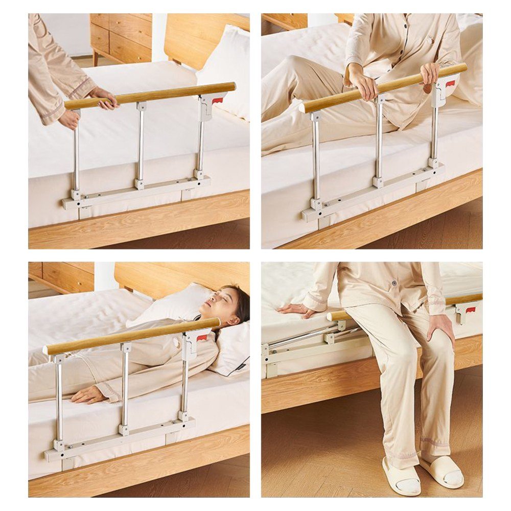Fowod 3단 스테인리스 강 노인 침대 안전바 침대 가이드 보호대 가정용 접이식 침대 난간, 흰색 상세 이미지 2
